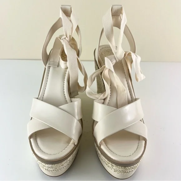 NEW VINCE CAMUTO BEIGE PLATFORM WEDGE SANDALS - Picture 9 of 12